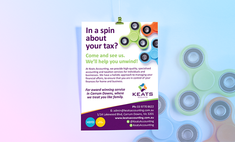 Flyer design frankston, Keats Accounting, Fidget Spinners, Graphic Design Frankston,